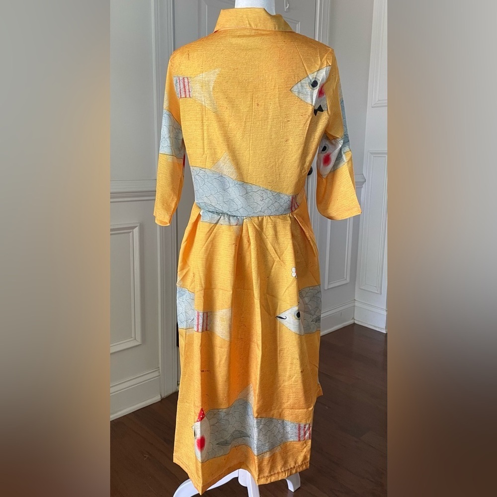 Retro Yellow Sardine Print Dress Size Small - Picture 5 of 5